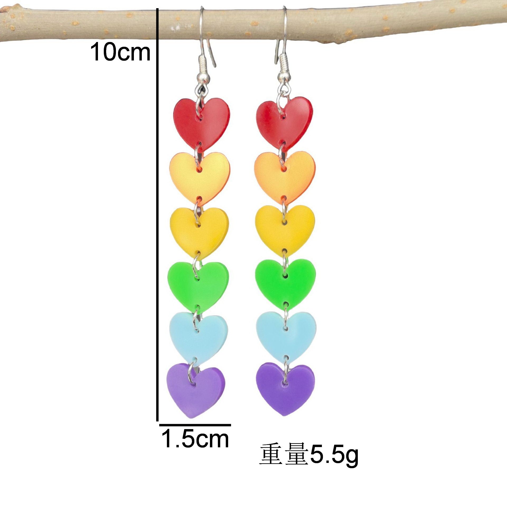 Wholesale Rainbow six-color acrylic tassel heart flower arrow earrings